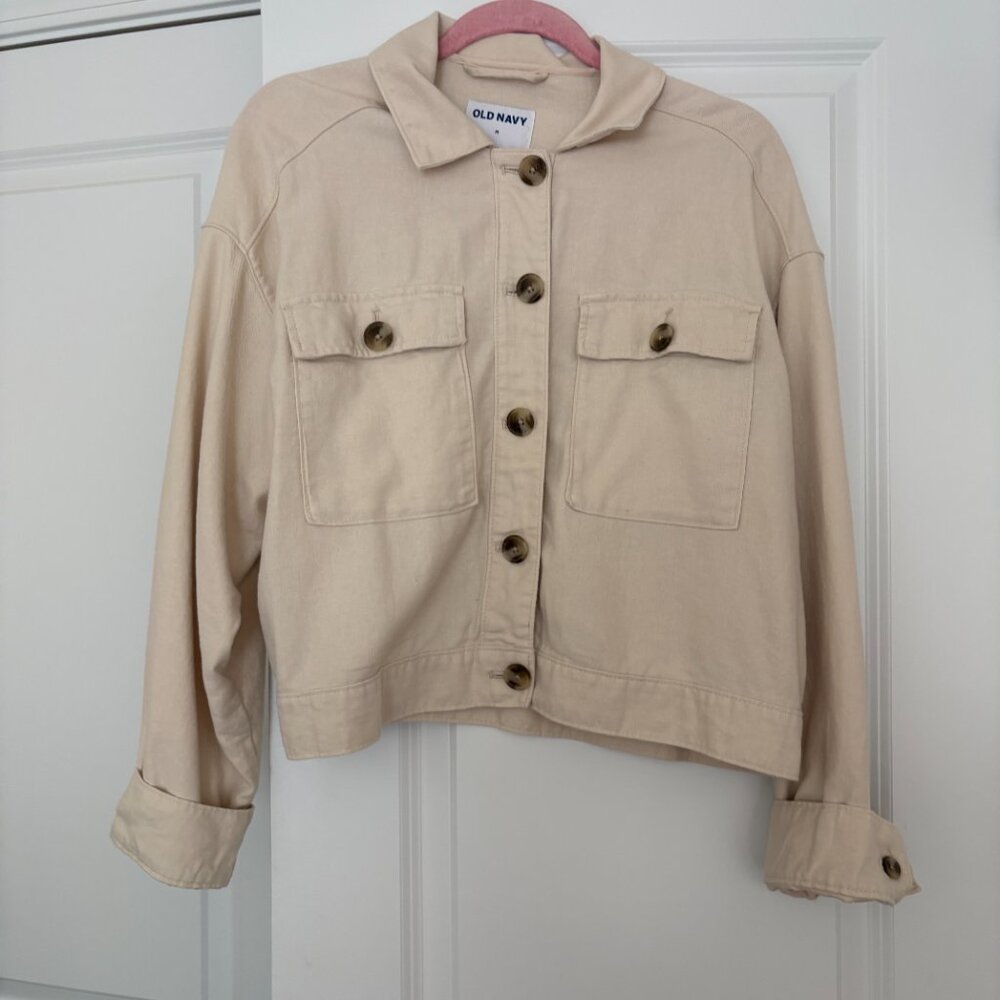 Old Navy Linen-Blend Cropped Utility Jacket SZ M - Picture 4 of 6